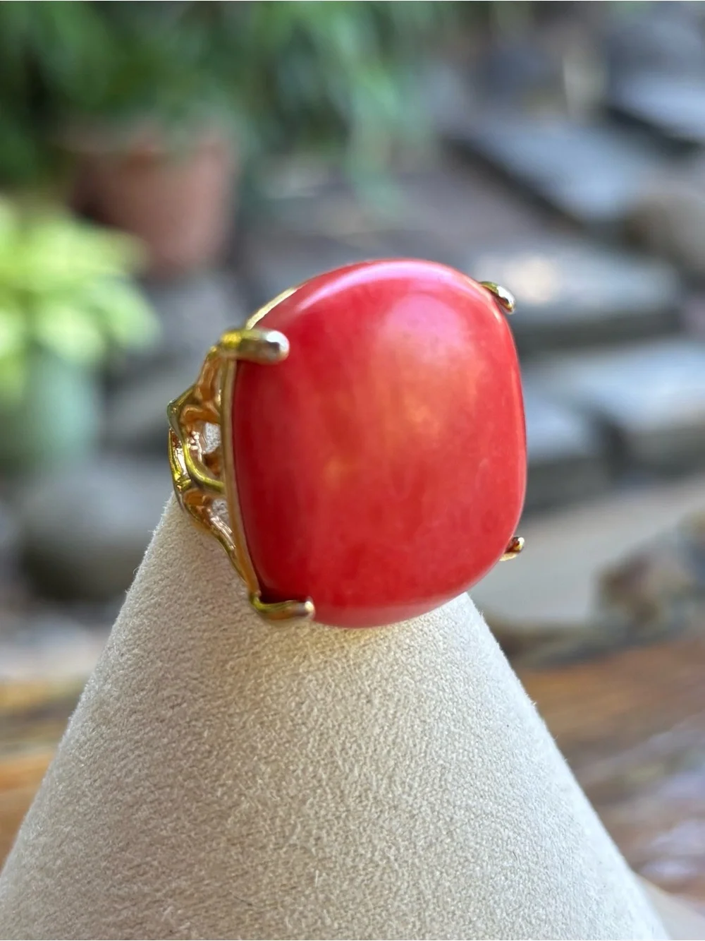 Chloe + Isabel Gold Ring with Coral Pink Stone